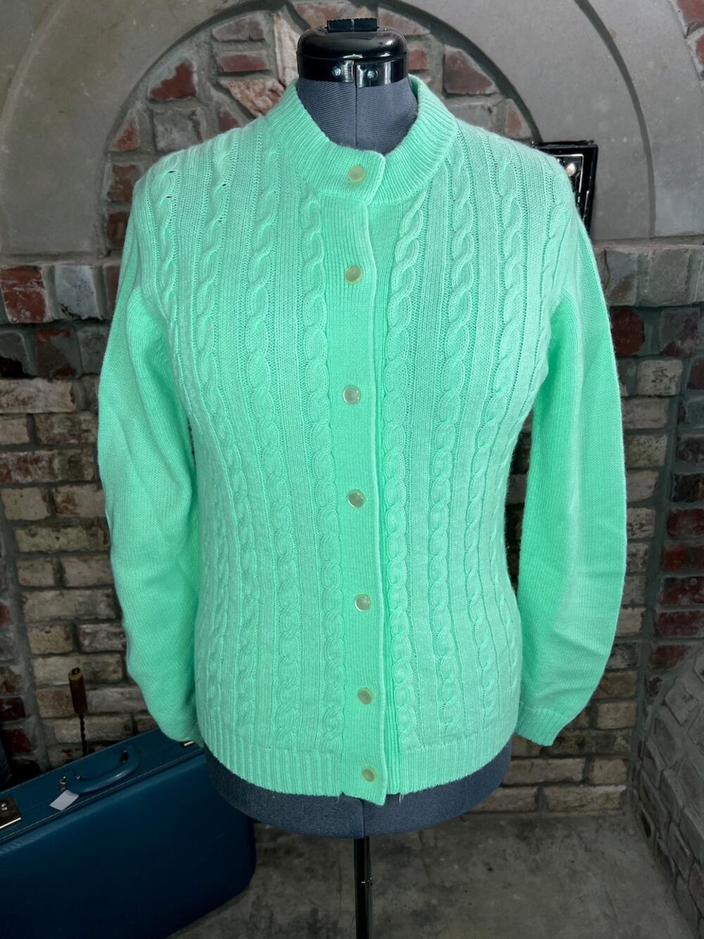 cardigan sweater cabled mint green vintage 1950s